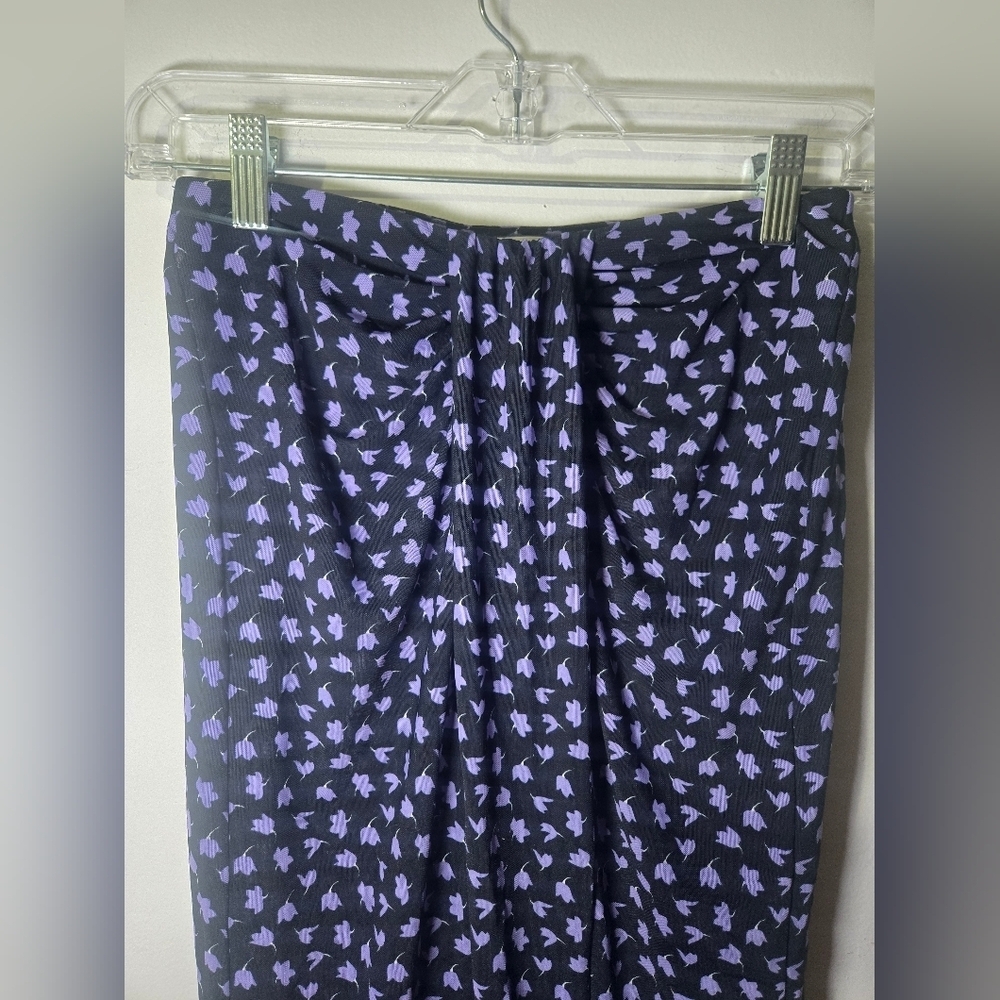Cabi Floral Navy and Purple Floral Mesh Draped Pull On Midi Skirt Women's XS - Picture 3 of 5